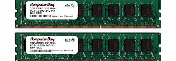 Komputerbay 4GB [2x2GB] DDR3-1333 (PC3-10666) RAM Memory Upgrade Kit for the Dell Inspiron 570 (Genuine Komputerbay Brand)